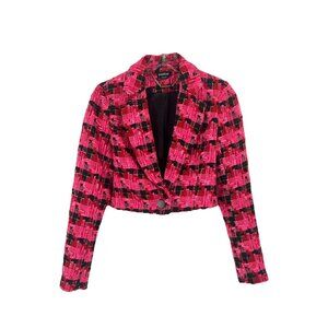 Bebe Pink Tweed Cropped Tailored Jacket Blazer Sz 4 Classic Preppy Clueless